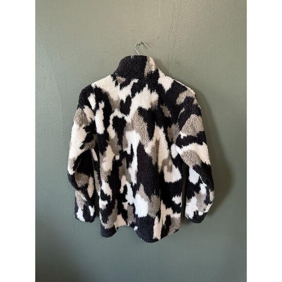 Eddie Bauer Womens Black 1/4 Zip Mock Neck Sherpa Sweatshirt Size Large - Picture 2 of 3